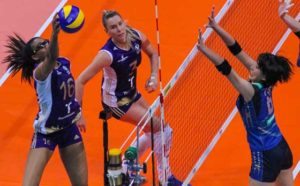 Volero’s Foluke Akinradewo (16) soars over Kobe’s Yuki Ishii (6) in the FIVB Women’s Club World Championship presented by PLDT at the Mall of Asia Arena on Wednesday. CONTRIBUTED PHOTO