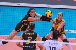 Ting Zhu and Hatice Orge of Vakifbank set up an attack during the FIVB Women’s Club World Championship presented by PLDT on Friday at the Mall of Asia Arena. CONTRIBUTED PHOTO