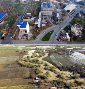 Big loss  (Top photo) Aerial shot taken on Sunday shows damage to infrastructure caused by Typhoon Lawin in Tuguegarao, Cagayan. (Lower photo) Another aerial shot shows  crops damaged  in Ilagan City, Isabela, also  on Sunday. PNA PHOTO