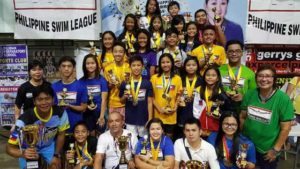 Philippine Swimming League (PSL) President Susan Papa and Secretary General Maria Susan Benasa with the Most Outstanding Swimmer awardees in Class A Division of the 102nd PSL National Series.  CONTRIBUTED PHOTO 