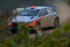 Spanish driver Daniel Sordo and co-driver Marc Marti steer their Hyundai NG i20 WRC as they compete during the second day of the 52nd Rally de Catalunya in Caseres, near Tarragona on Saturday. AFP PHOTO