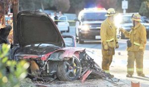 The heartbreaking remains of the Porsche Carrera GT which Paul Walker drove to his death. He left a big hole in the casting of the Fast & Furious series.