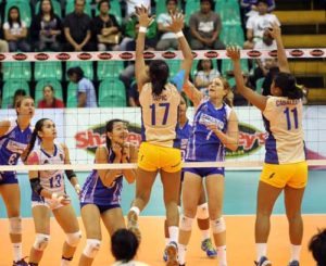 BaliPure import Kate Morrell unloads a spike against Air Force’s Jocemer Tapic (No.17) as Jet Spiker Judy Ann Caballejo (No.11) tries to provide help during their Shakey’s V-League Reinforced Conference at the Philsports Arena. CONTRIBUTED PHOTO