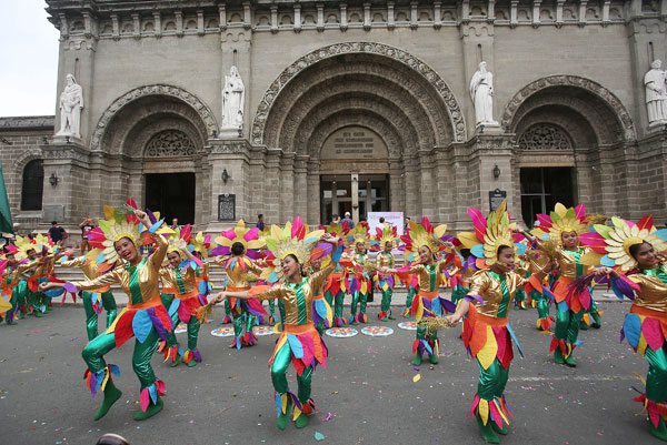 Students of the Colegio de San Juan de Letran dance in front f the Manila Cathedral as they participate in a street dancing competition held to mark Letran’s 400th founding anniversary. PHOTO BY RUSSELL PALMA 