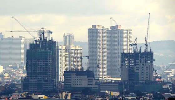  A bird's eye view of two buildings under construction in Manila.