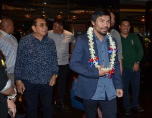 World Boxing champion and Senator Manny Pacquiao receives a warm welcome