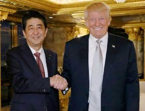 CONFIDENT ON TRUMP Japan’s Prime Minister Shinzo Abe shakes hands with US President-elect Donald Trump in New York City. Abe voiced confidence on Friday about Trump as he became the first foreign leader to meet the US president-elect, who was narrowing in on cabinet choices. AFP PHOTO