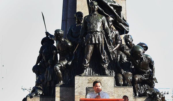 Caloocan City Mayor Oscar Malapitan delivers a speech as the city observed the 153rd birth anniversary of Andres Bonifacio, who fought the Spaniards and was tagged the father of the Philippine Revolution. Bonifacio was born on November 30, 1863. PHOTO BY RUY MARTINEZ 