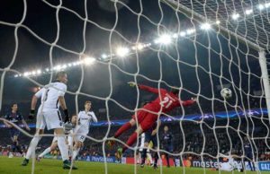 Paris Saint-Germain’s Argentinian forward Angel Di Maria (not seen) scores a goal during the UEFA Champions League Group A football match between Paris Saint-Germain and PCF Ludogorets Razgrad at the Parc des Princes Stadium in Paris on December 6.   AFP PHOTO 