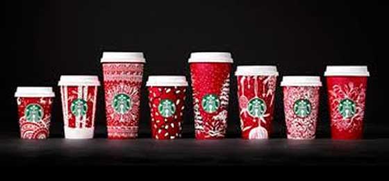 Six of the 13 customer-designed red cups from around the world