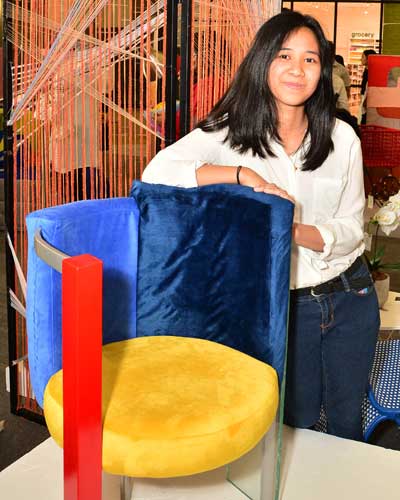 Katrina del Rosario with her Polygon chair inspired by Piet Mondrian’s ‘The Composition.’