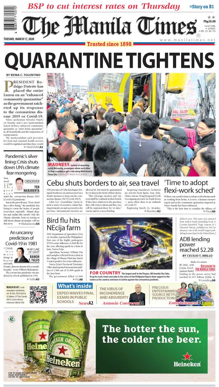 Today S Front Page March 17 2020 The Manila Times