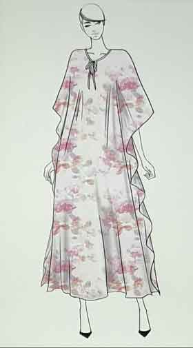 Relax in a flowy feminine caftan with watercolor florals and soft hues.